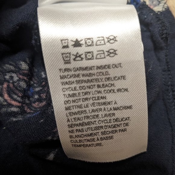 Lucky Brand Navy Blue Square Neck Top Floral Print Women's Size Large - Picture 4 of 8